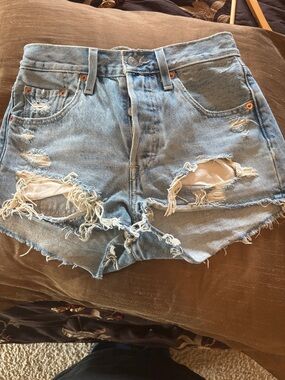 Levi's Light Blue Distressed Denim Jean Shorts
